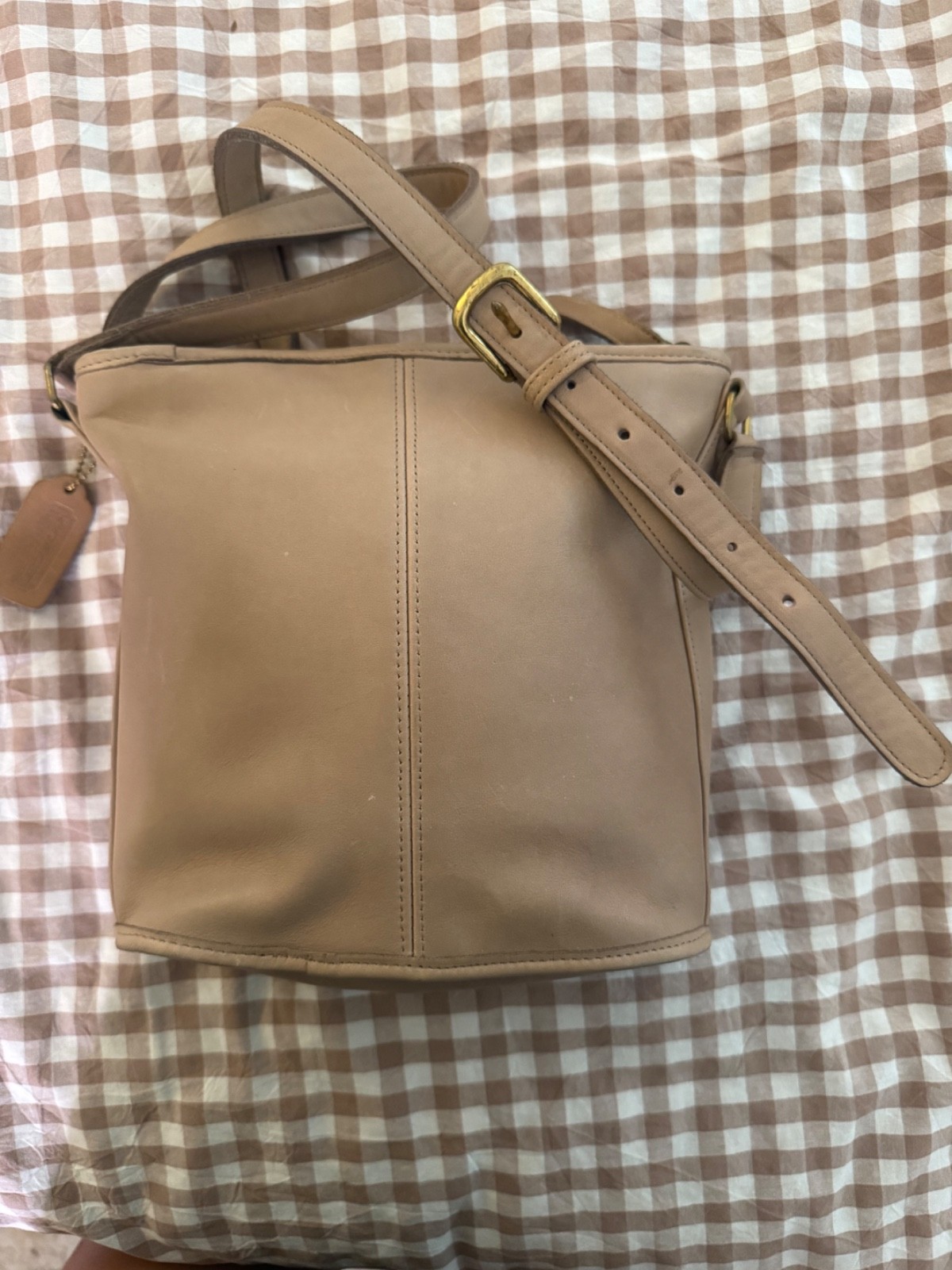 Vintage 80s COACH Leather Bucket Bag, Tan Crossbody Shoulder Bag, Made in USA