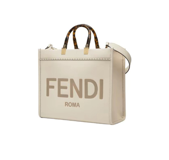 FENDI Sunshine Mini Leather Tote for Women White 13.8*6.7*12.2 in