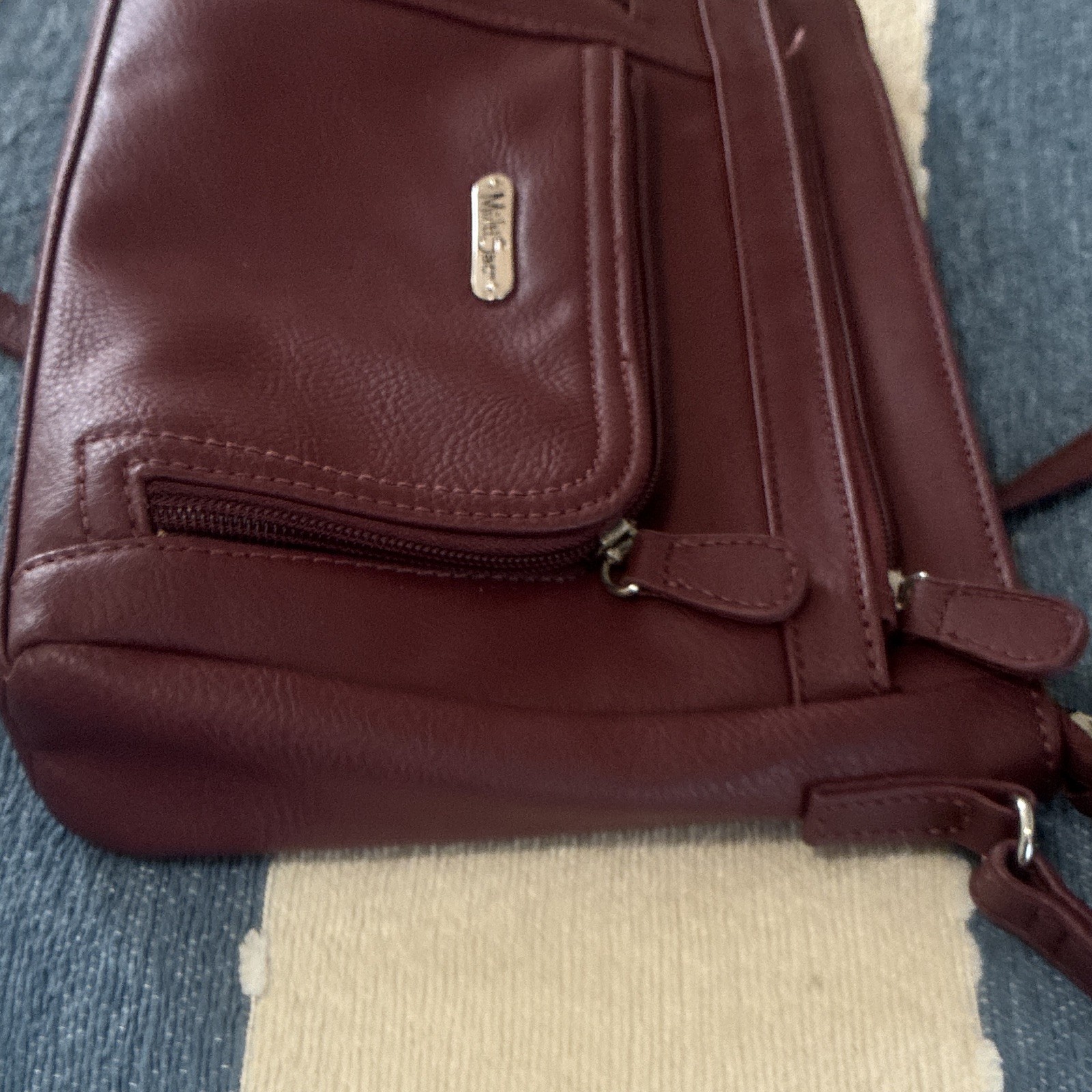 MultiSac Burgundy Crossbody Bag Zip w/ Detachable Strap Inner & Outer Pockets