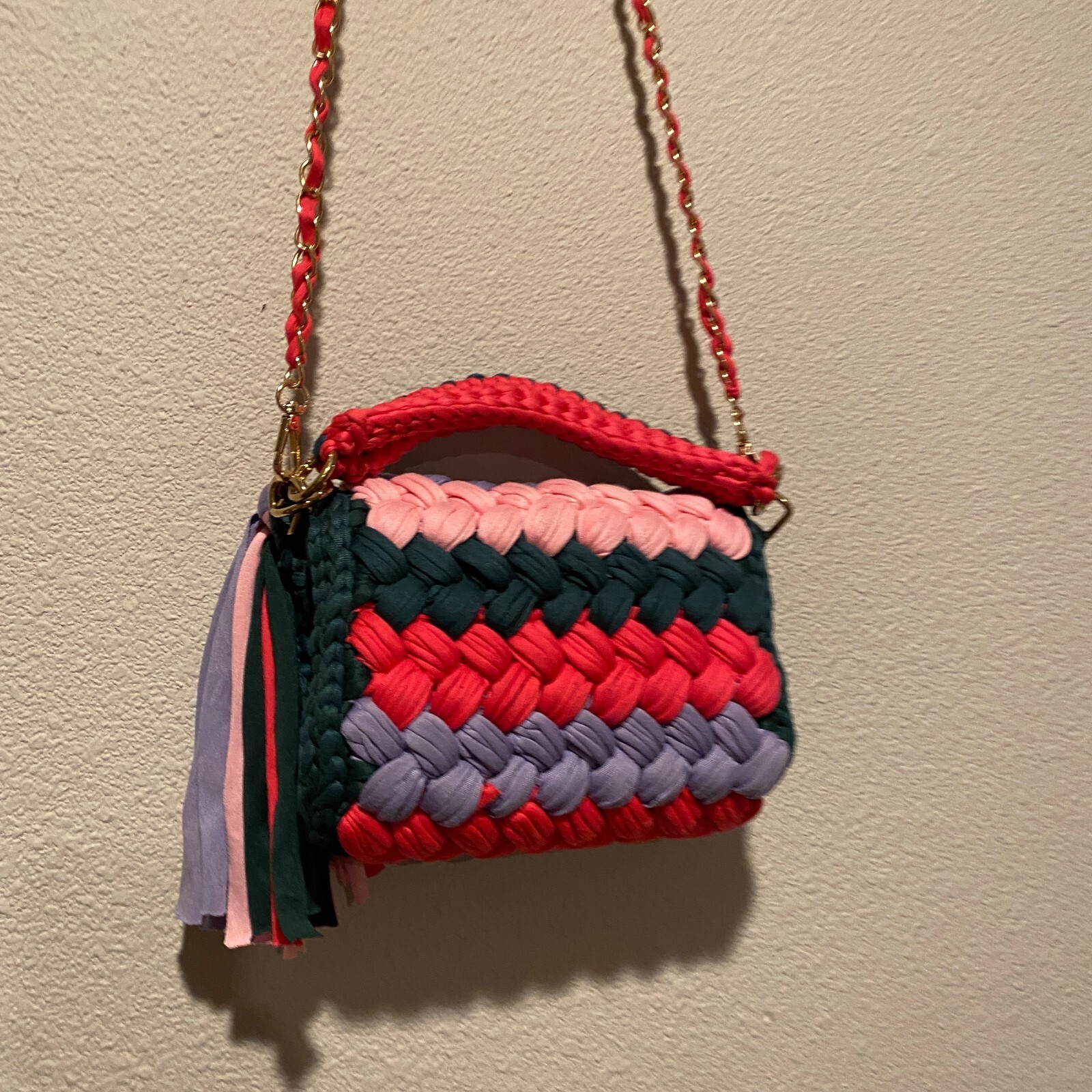 Colorful Braided Crochet Shoulder Purse Handmade Summer Bag 7×8