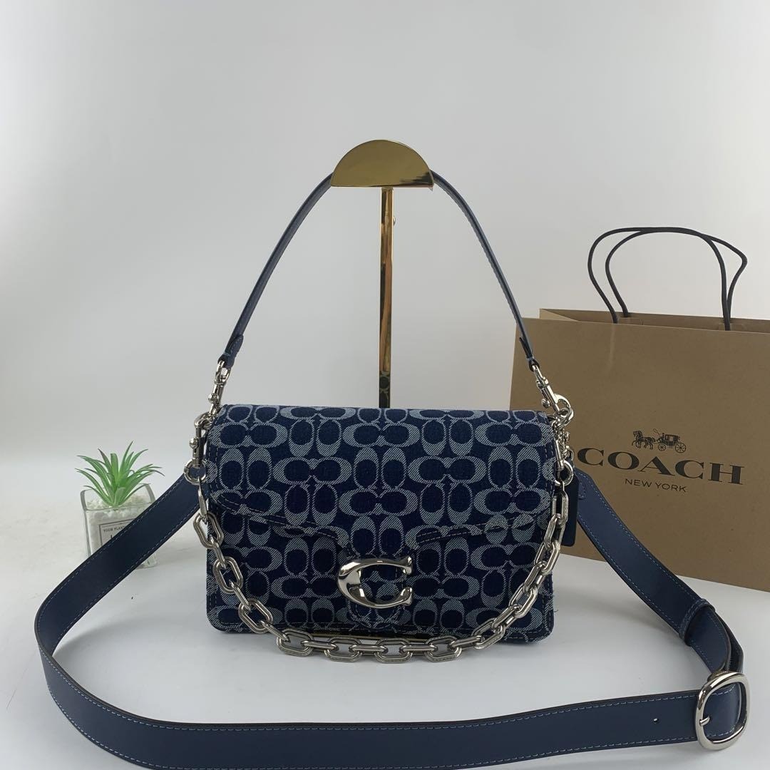 Coach Washed Denim Signature Chain Tabby Shoulder Bag Blue CAN15 Detached Tags