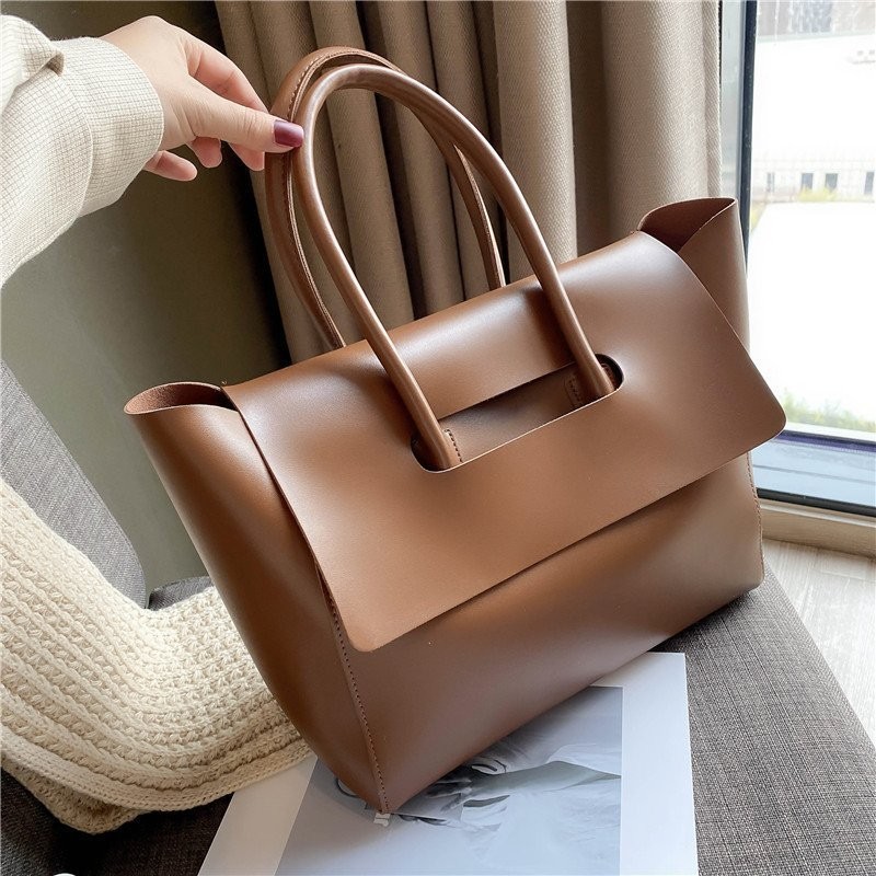 Fashion Women Large Capacity Tote Shoulder Bag Simple Retro PU Leather Handbag