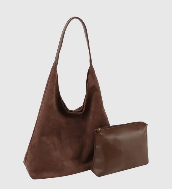 New! Faux Suede 2 In 1 Hobo Bag Vegan Chocolate / Dark Brown NWT! Fall Style $70