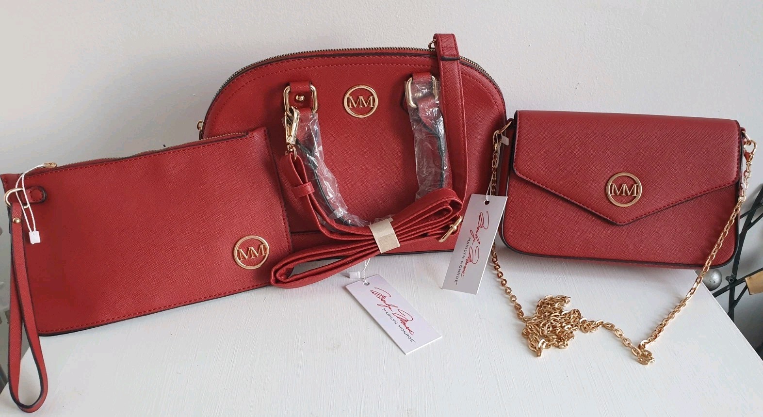 Marilyn Monroe Collection 3 Piece Handbag Set Red Tote Crossbody Wristlet NWT