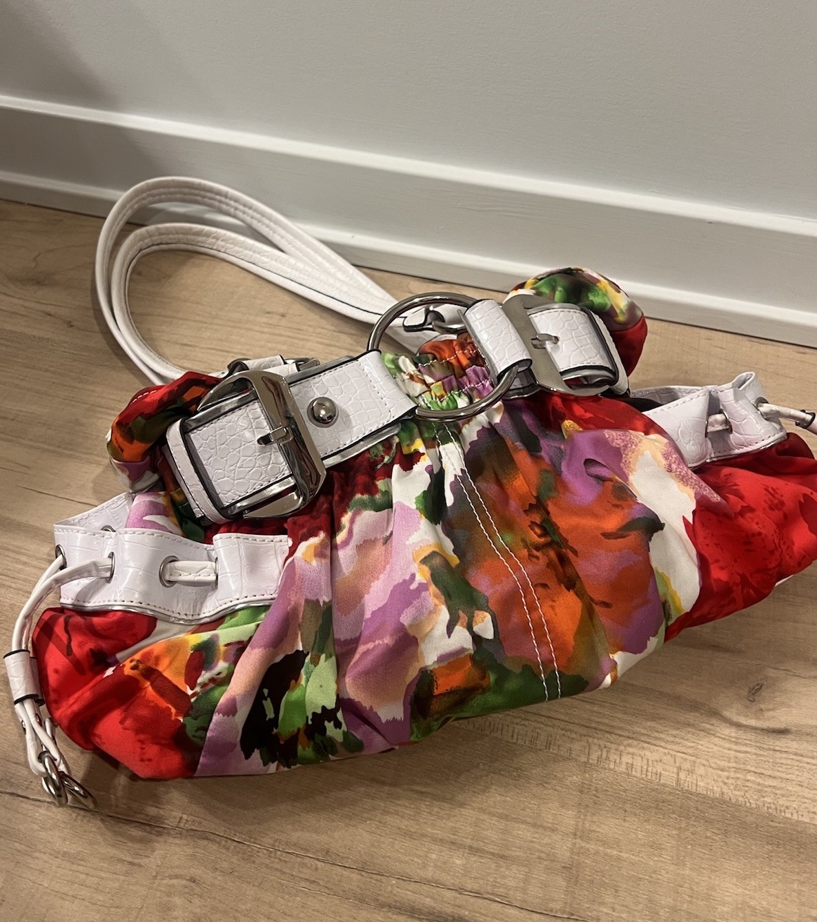 Wilsons Leather ELLIE Floral Fabric Croc Faux Leather Shoulder Bag Satchel Purse