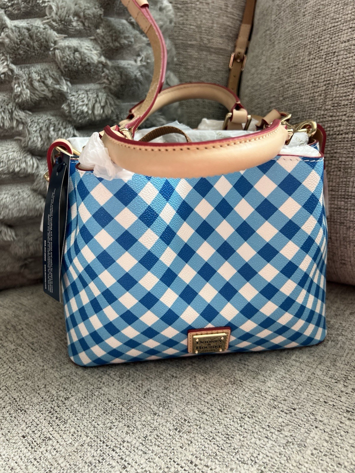 Dooney & Bourke Blue/White Gingham Small Crossbody handbag Gold Hardware