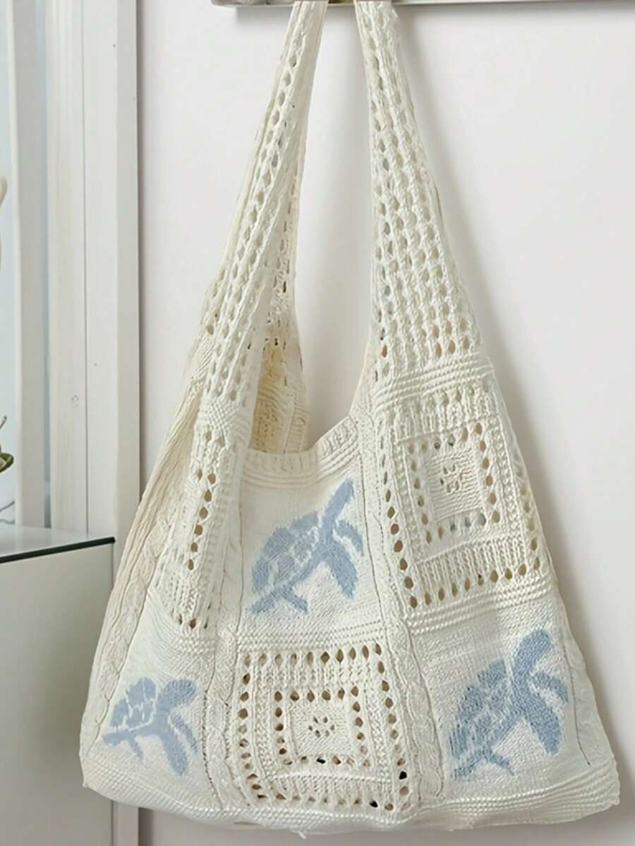 Sea Turtle Crochet Tote Bag Women Large Straw Knit Summer Beach Shoulder
