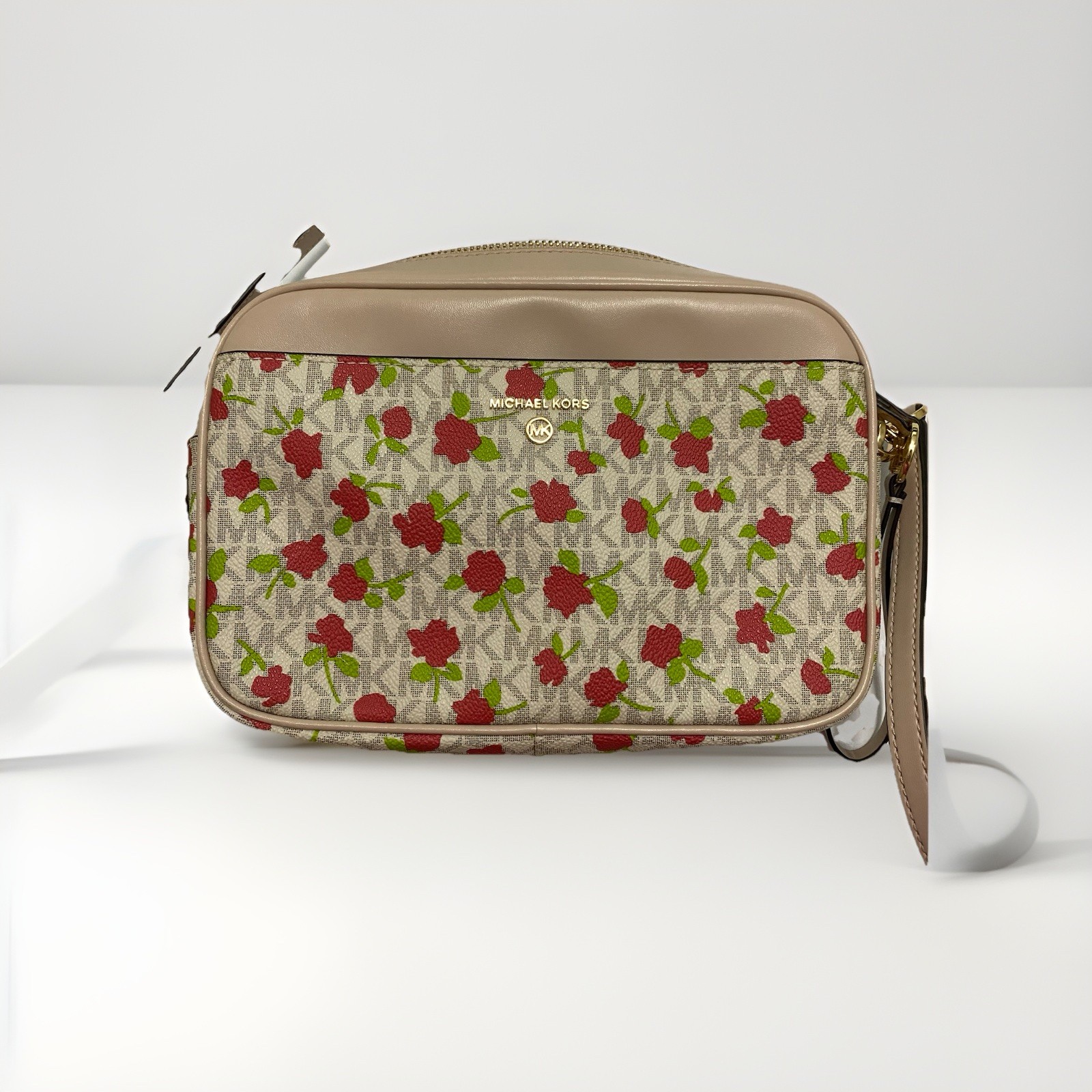 Michael Kors Women’s Crossbody Bag White/Floral Print Zip Closure Medium Bag