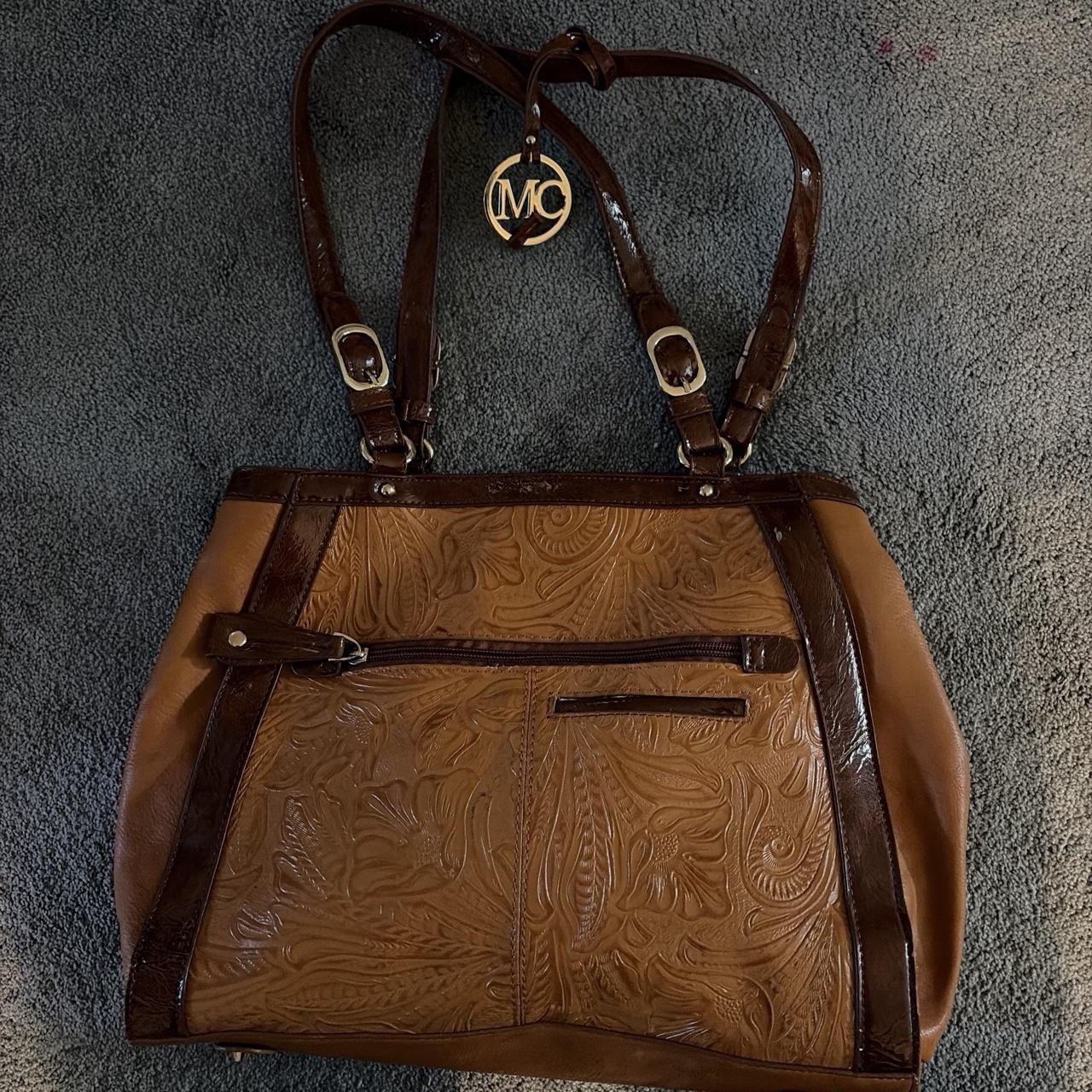 Large Leather Handbag Women with Floral Design. Excellent Condition. MC Co.