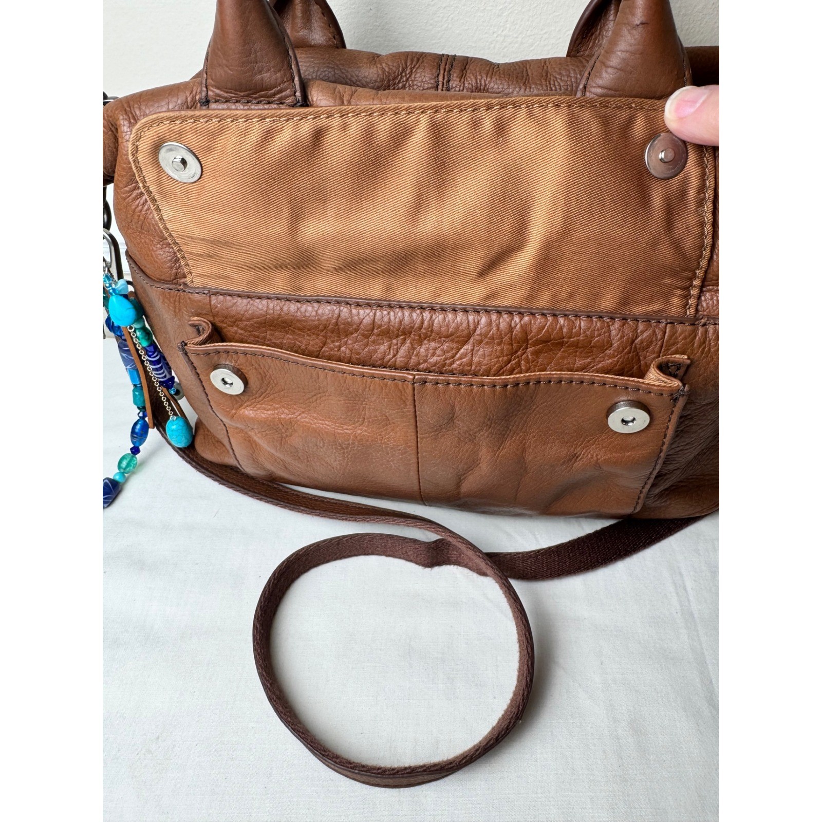 Fossil Brown Glove Tan Leather Blake Satchel Crossbody Bag Purse Distressed