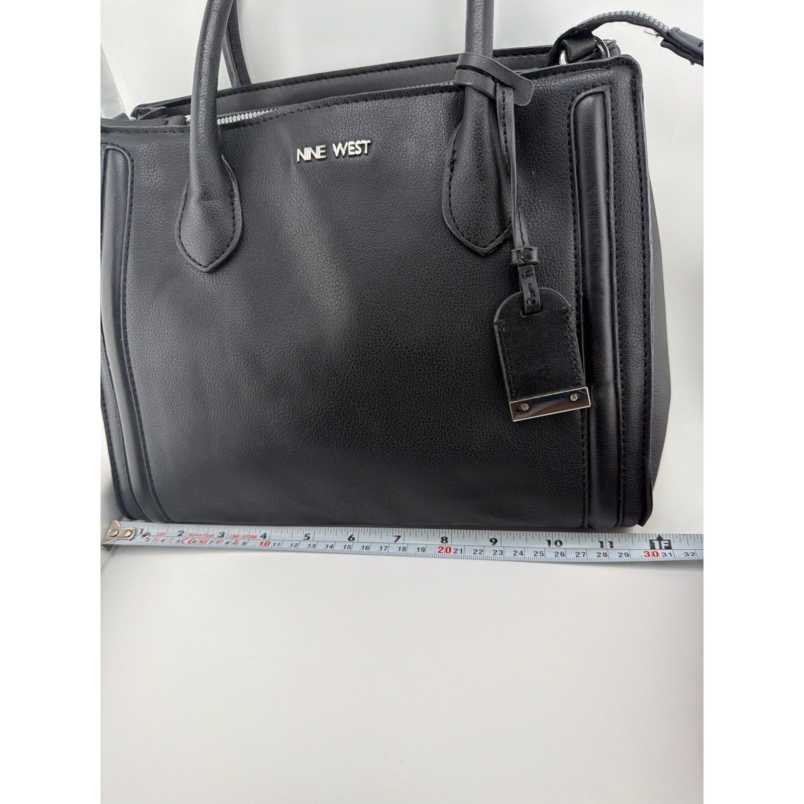 Nine West Satchel Handbag Medium Black Faux Leather Workwear Office Minimalist