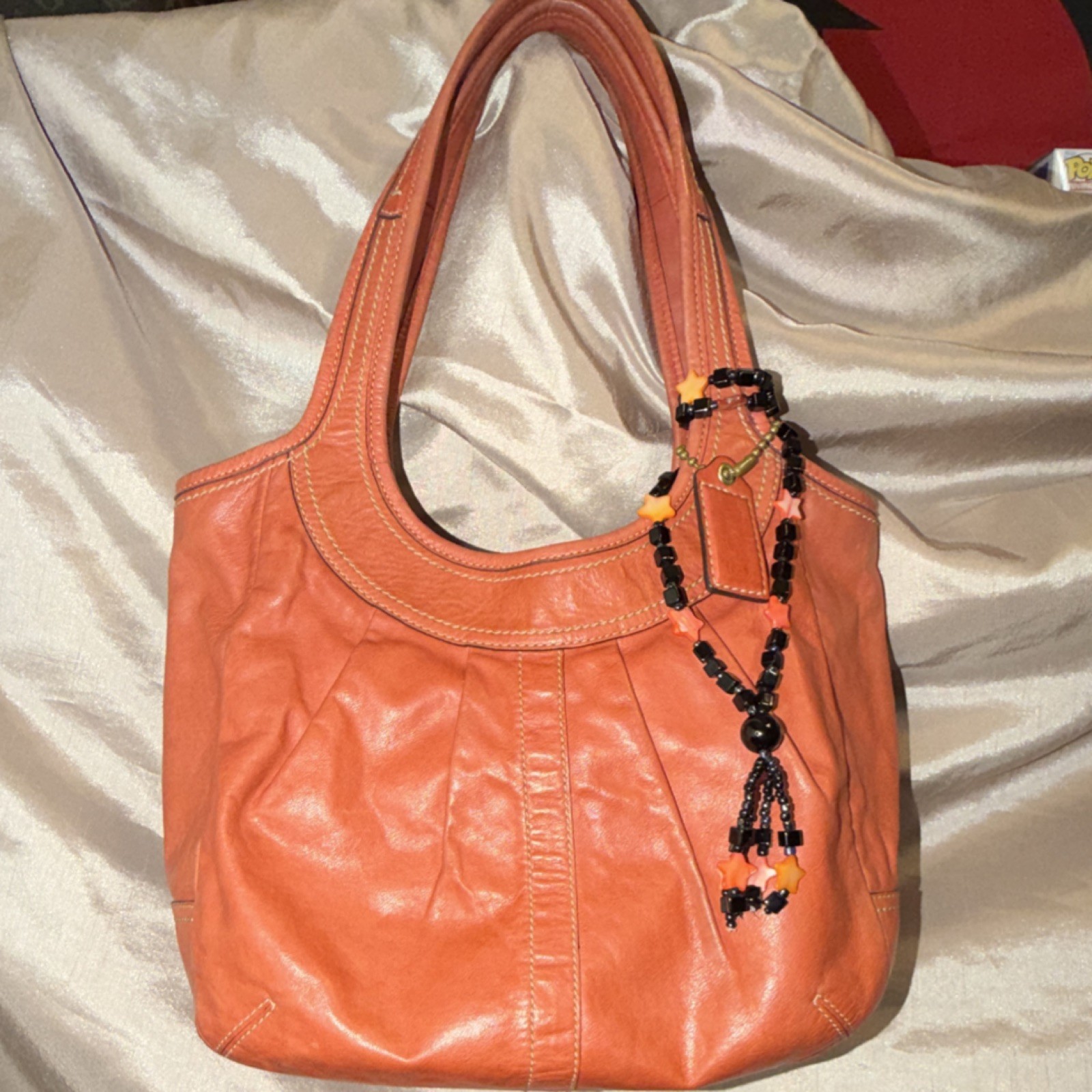 vintage Coach Ergo Pleated Hobo Leather Shoulder Bag Orange