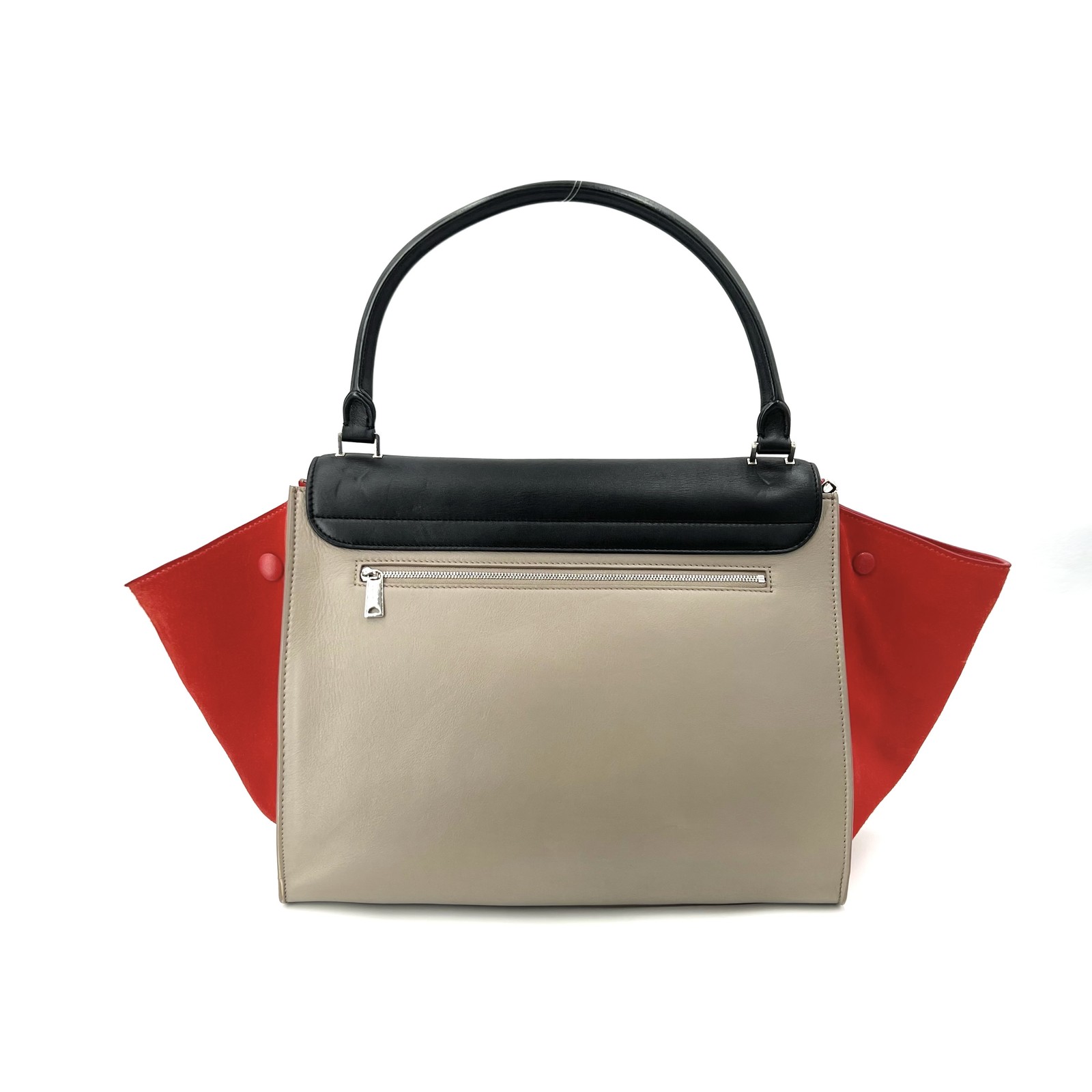 CELINE Trapeze Oversized Black Beige Red Calfskin Suede 2Way Tote US Ship