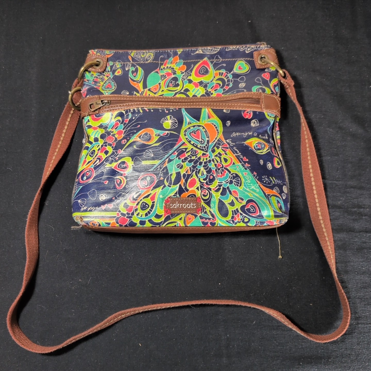 Sakroots Blue Multicolor Pattern Coated Canvas Crossbody Bag See Photos