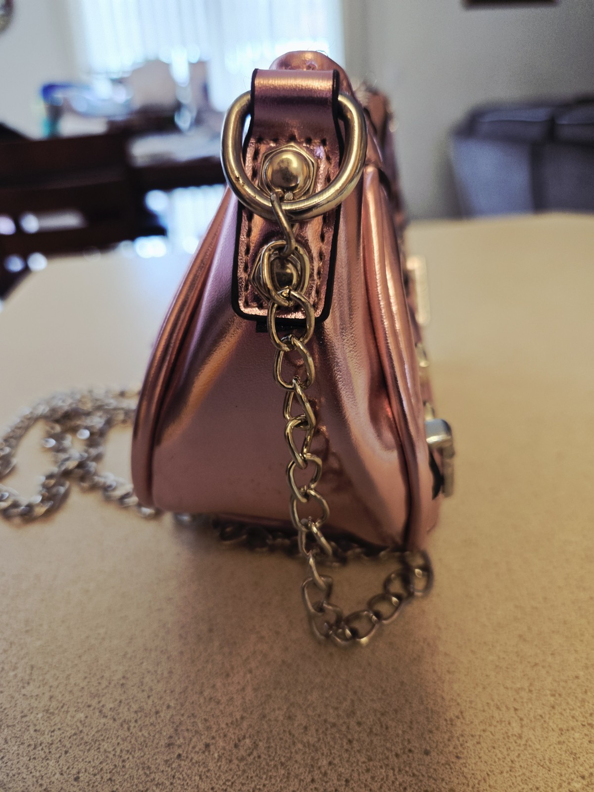 Olivia Miller Metallic Pink Crossbody Small Purse, Chain Strap