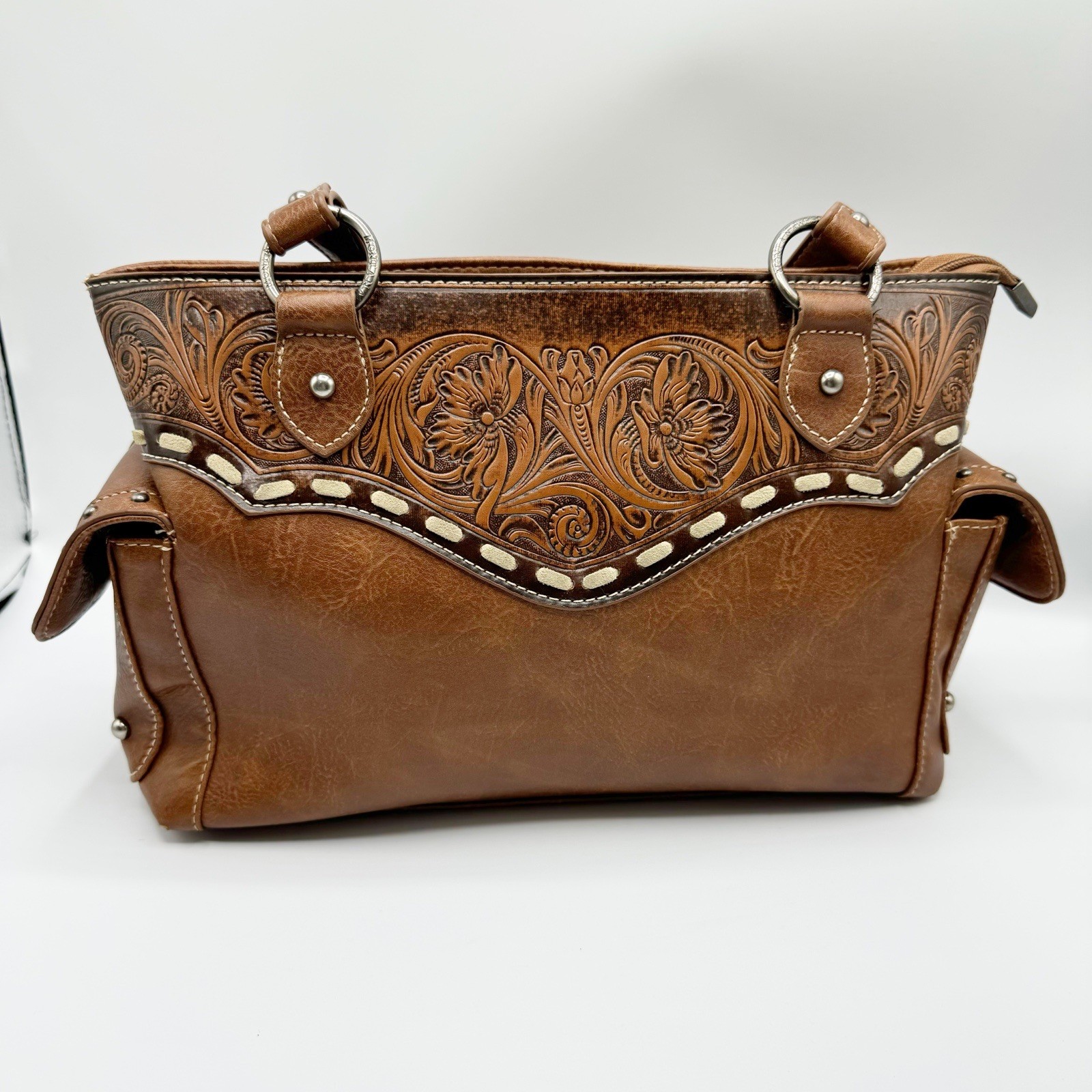 Montana West Western Shoulder Bag Purse Brown Floral Tooled Faux Leather