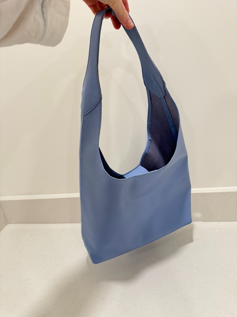 Handmade Vietnamese Blue Faux Leather Hobo Shoulder Bag Soft Slouchy Tote Purse