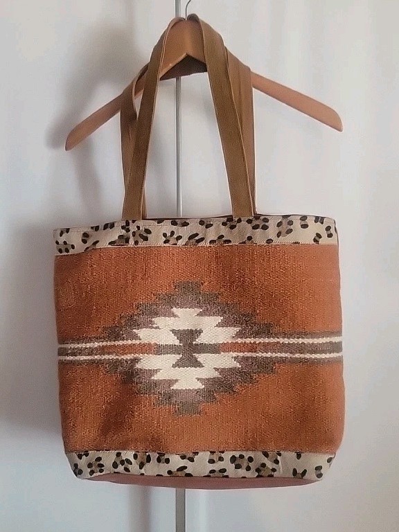 Panache Aztec Tote Bag Purse Wool Large Multicolor Rust Handwoven 19.5in x 16in