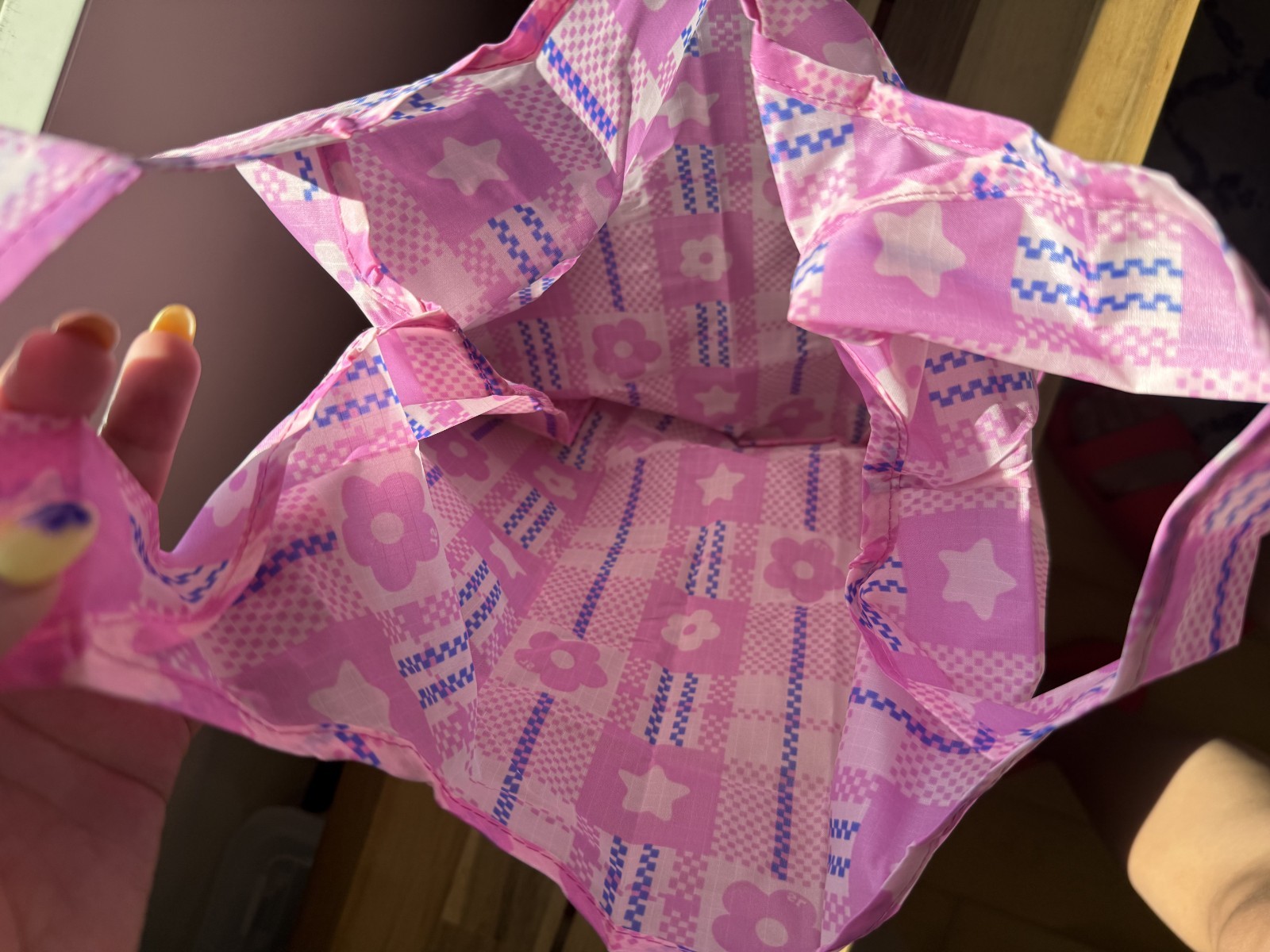 BAGGU Sandy Liang Baby Bow Reusable Bag (Pink Plaid) NWT
