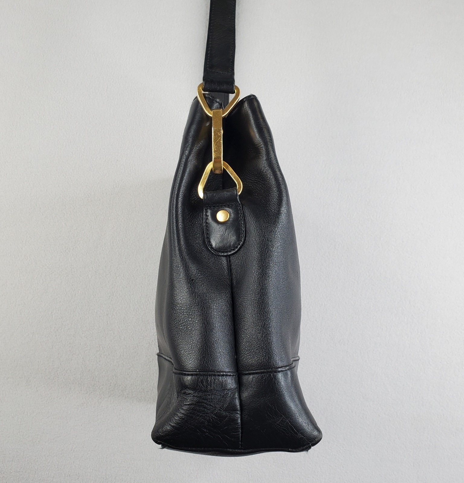 Toledano Crossbody Bag 10in Black Leather Adjustable Heavy Quality Hardware TNY