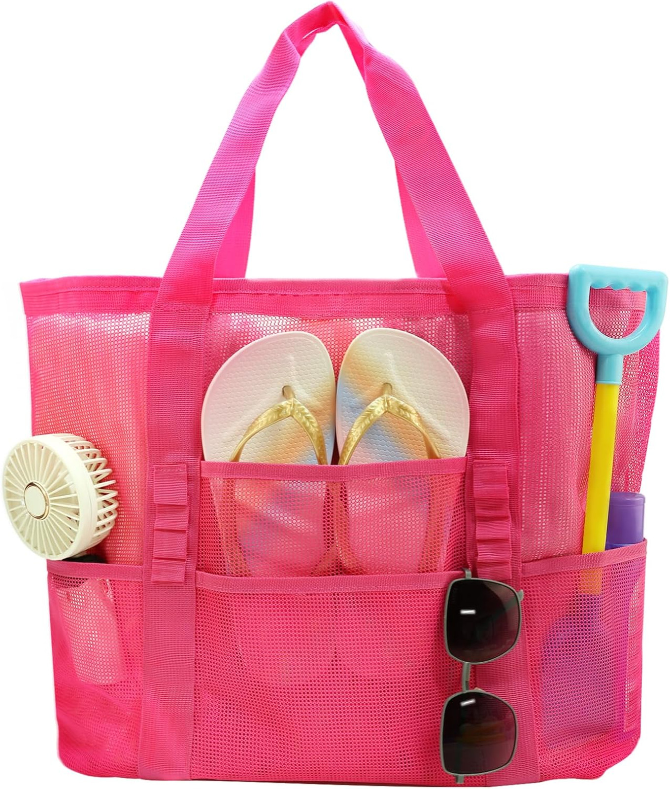 Large Mesh Beach Tote Bag Reinforced Hard Bottom Foldable Summer Vacation Travel