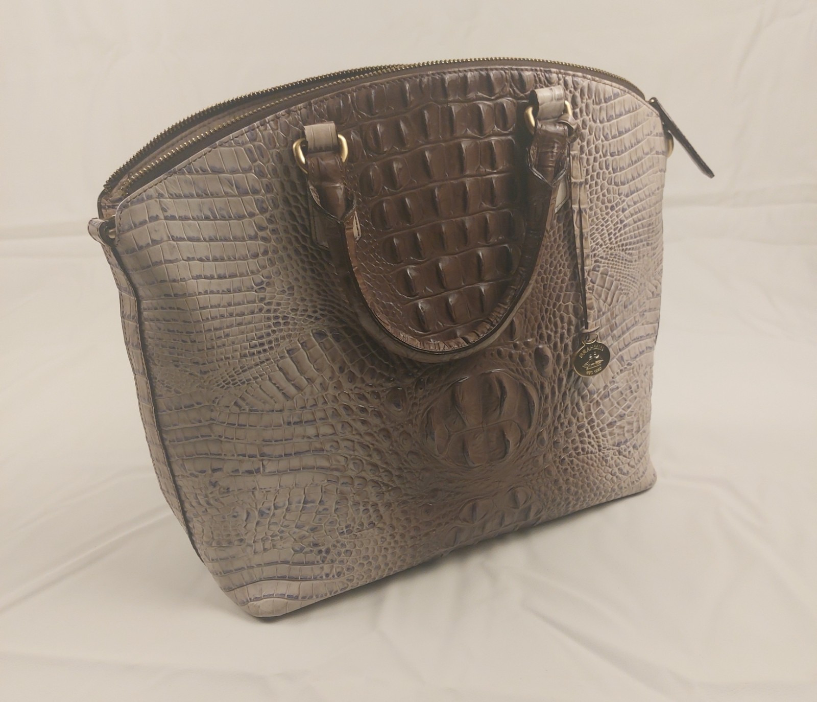 Brahmin Large Embossed Leather Duxbury Satchel Bag Melbourne Collection in Beige