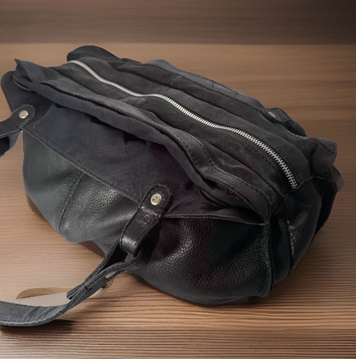 Lucky Brand Black Pebble Leather Hobo Slouchy Shoulder Bag Handbag Vintage
