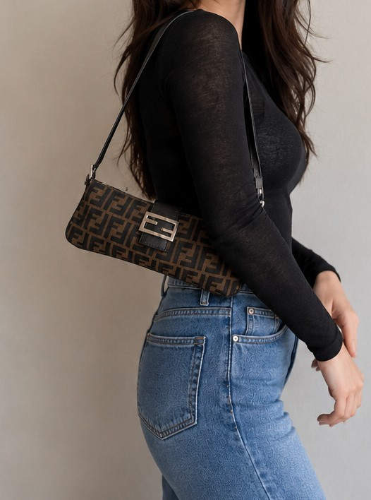 Vintage Fendi Zucca Canvas Baguette Crossbody Bag RARE – Included US Tariff