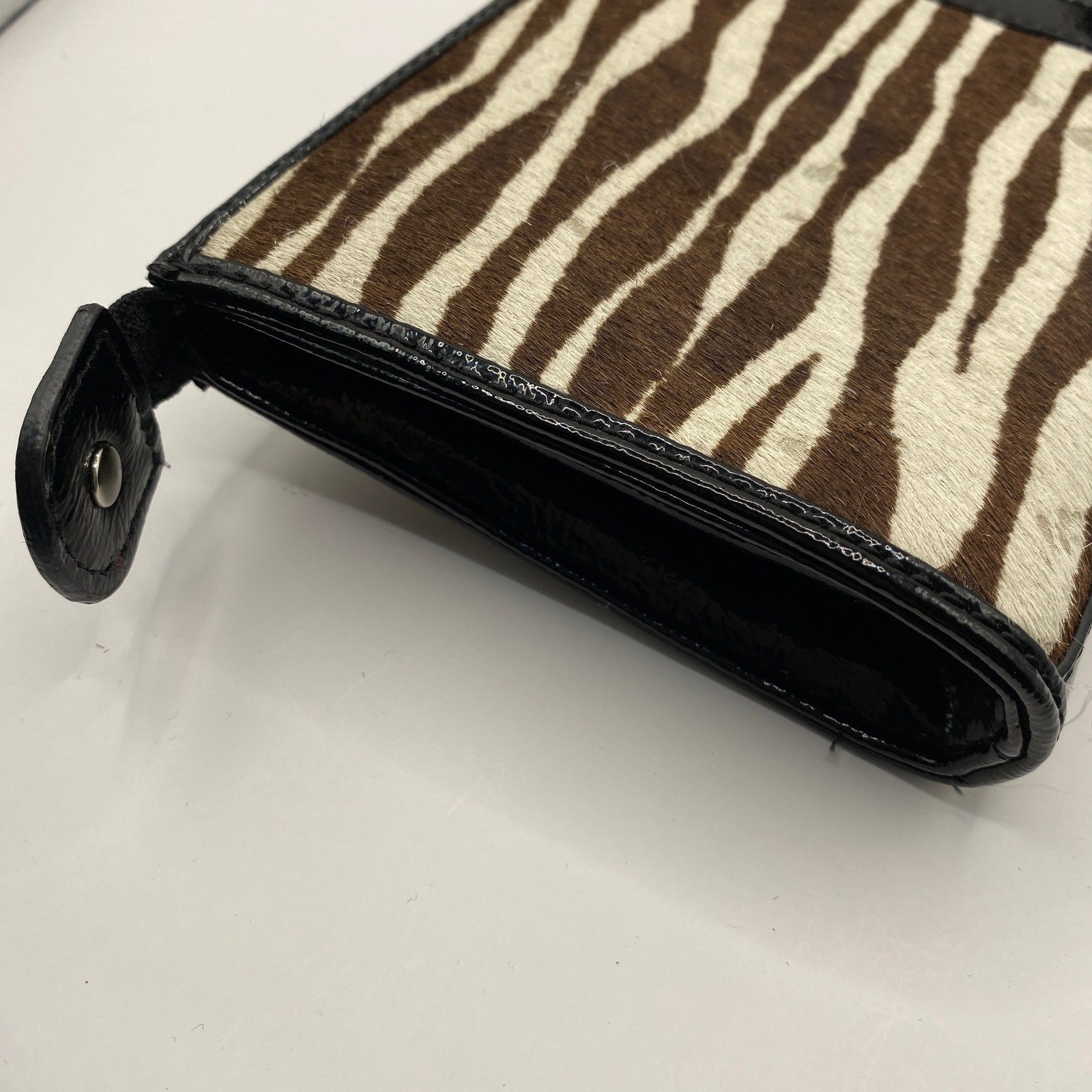 Vintage Talbots Zebra Calf Hair Wristlet Clutch Black Brown Leather and PVC Trim