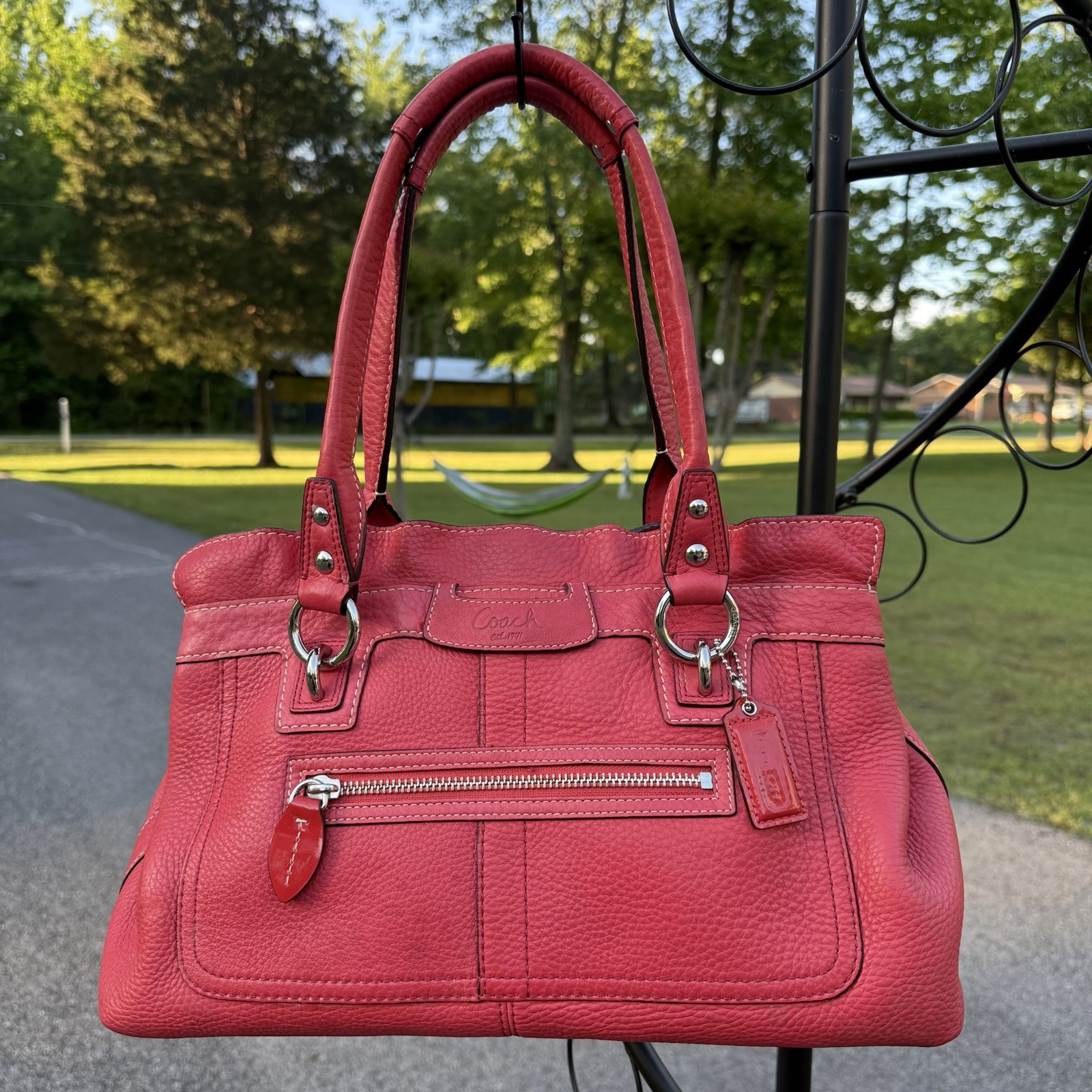 Coach Kristin Satchel 18773 Coral Leather Ruffle Top Shoulder Bag
