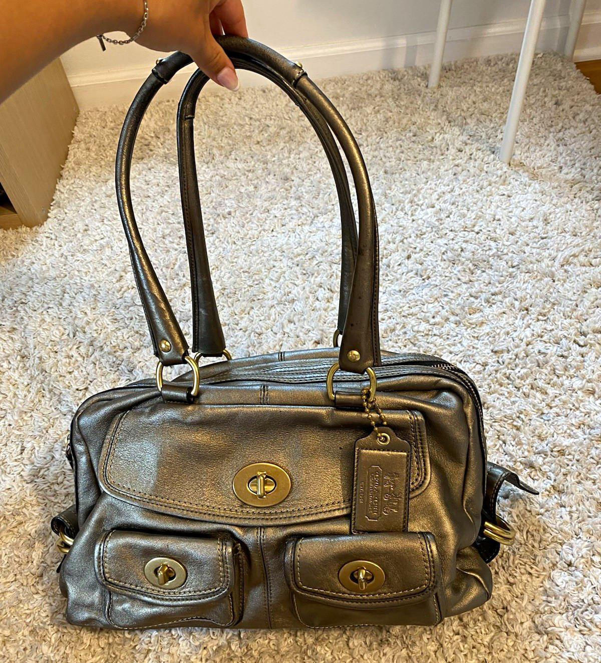 RARE authentic Coach Legacy Peyton handbag. Metallic gunmetal leather finish.