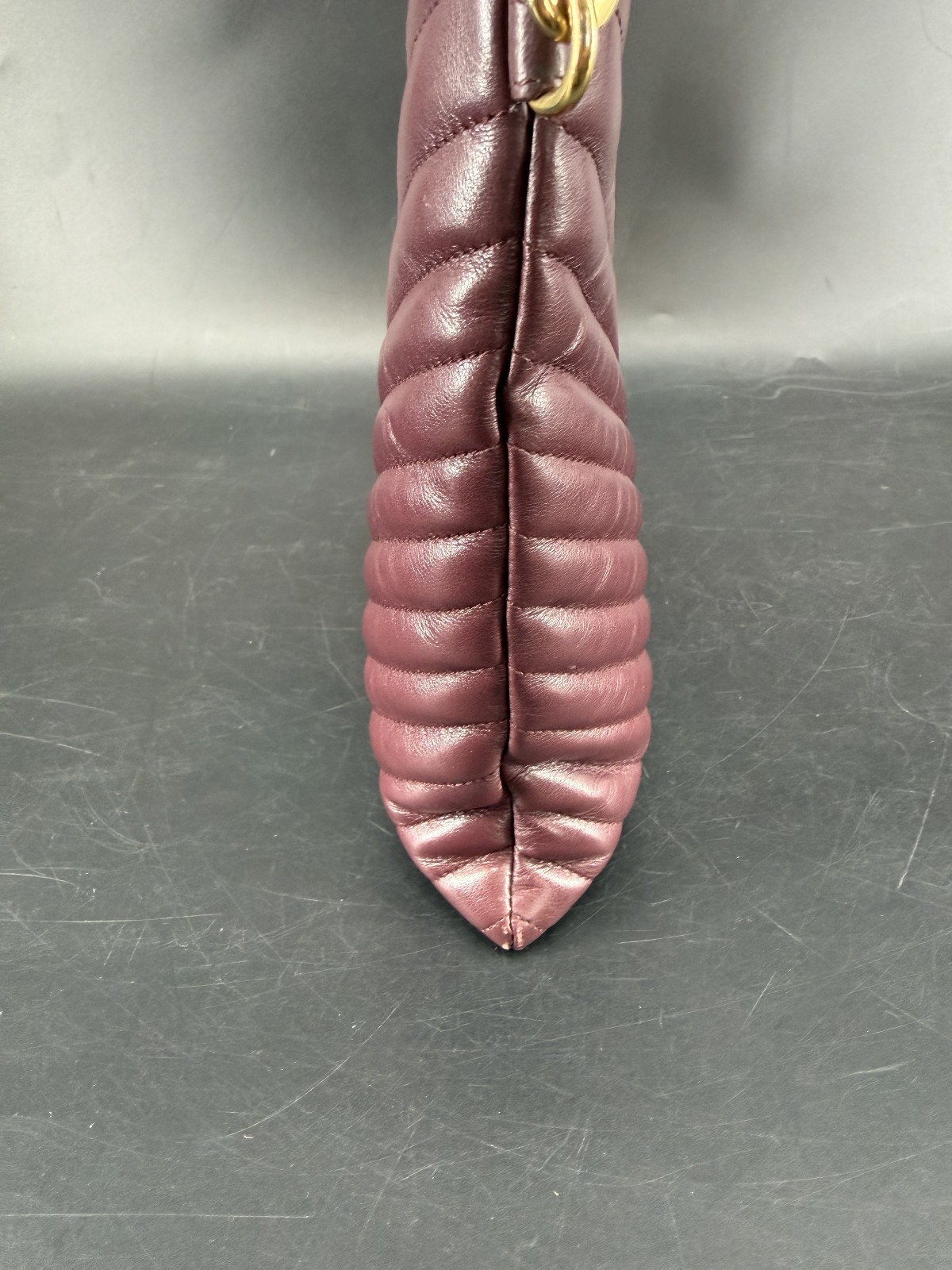 Saint Laurent Cassandre Chevron Bordeaux Red Clutch Bag W/ Box