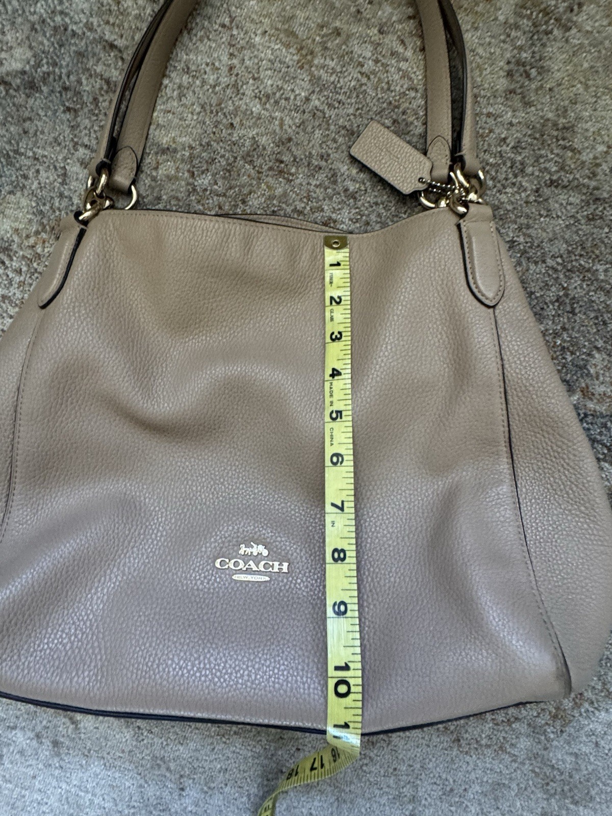 Coach Hallie 3 compartment shoulder bag taupe with burgundy color interior 80268