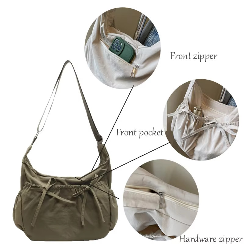 Large Capacity Women’s ShoulderBags Nylon Pleated Crossbody Bag Multiple Pockets
