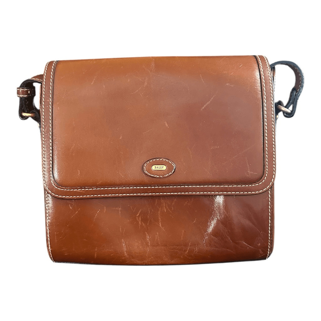 Vintage Y2K Bally Brown Leather Square Crossbody Flap Bag Adjustable Straps