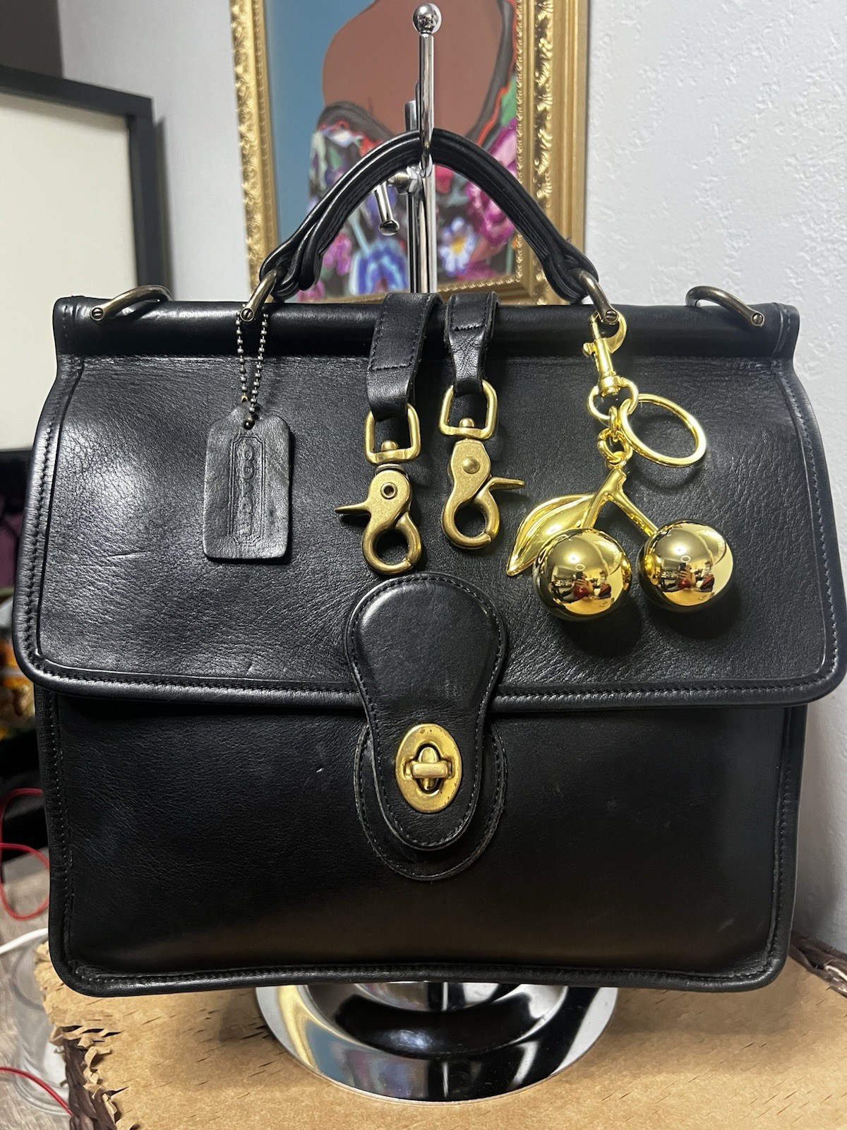 Coach Willis Black Leather Crossbody Satchel Bag Purse Vintage 9927