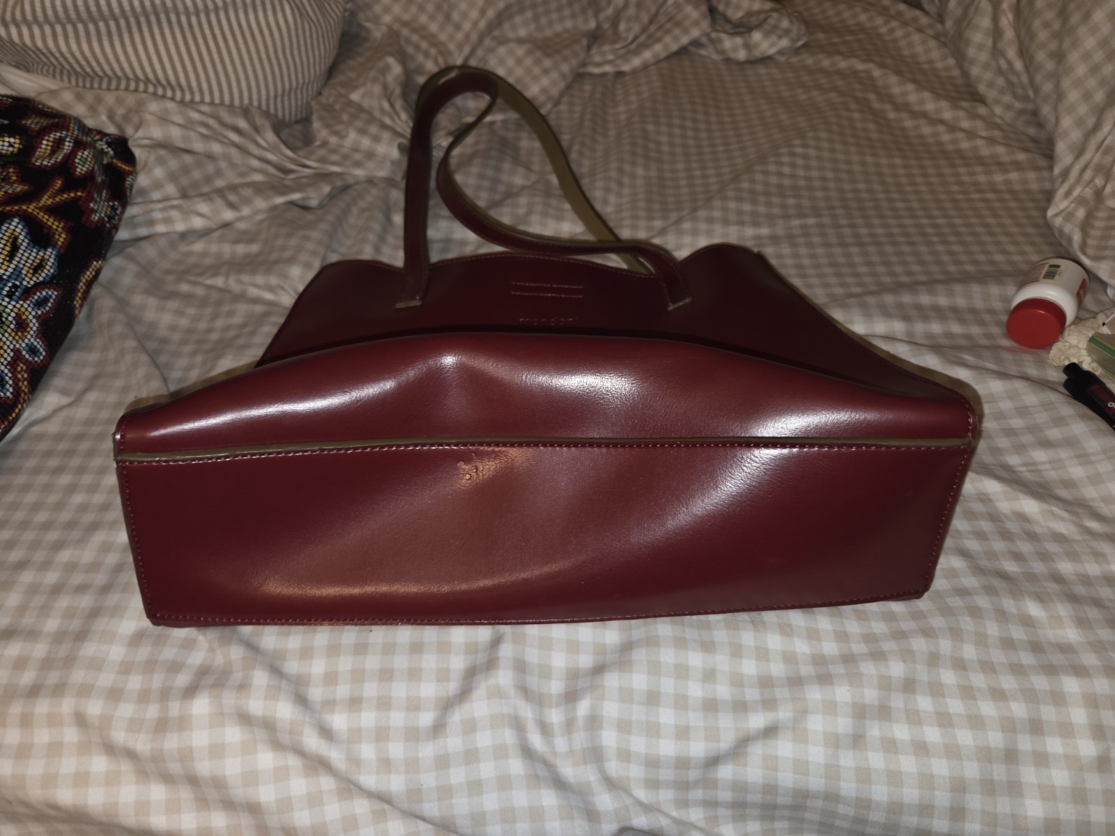 Vintage Mondani New York Handbag Red Simulated Leather Double Strap