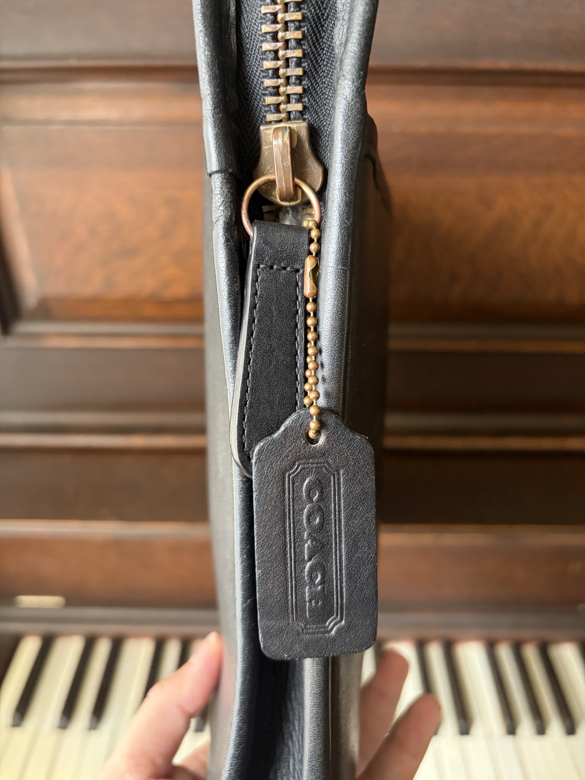 Vintage Coach Portfolio Case | Style 5225 | Black Leather with Brass Hardware