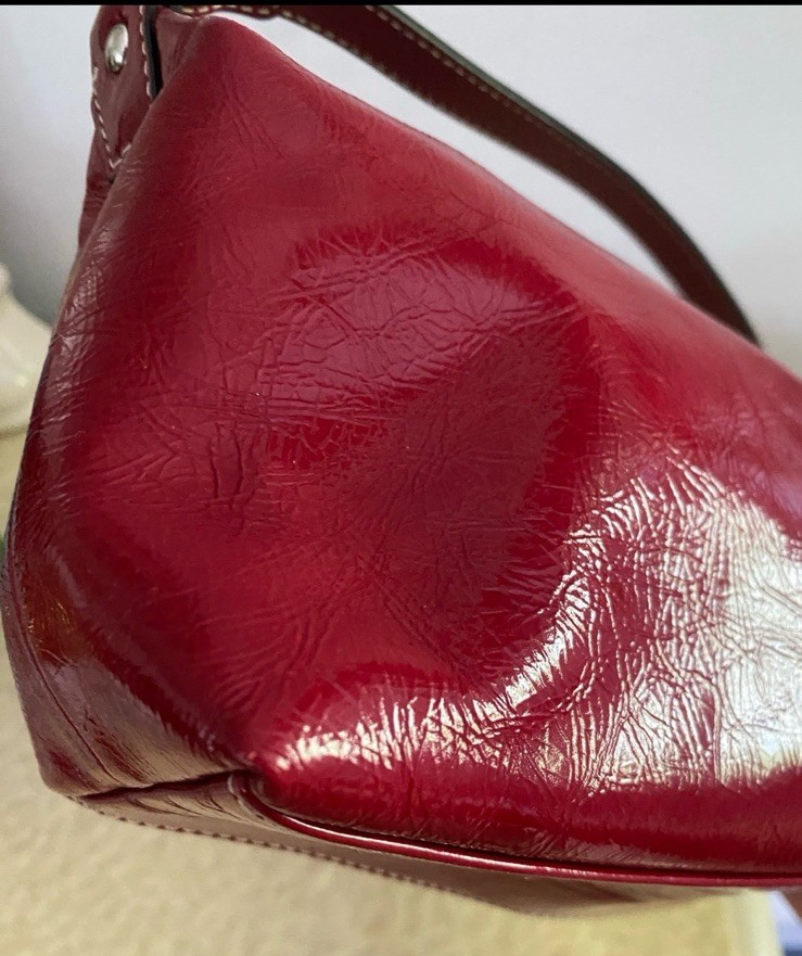 COACH Y2K Vintage Demi Mini Red Patent Leather Pleated Top Handle Bag F42828
