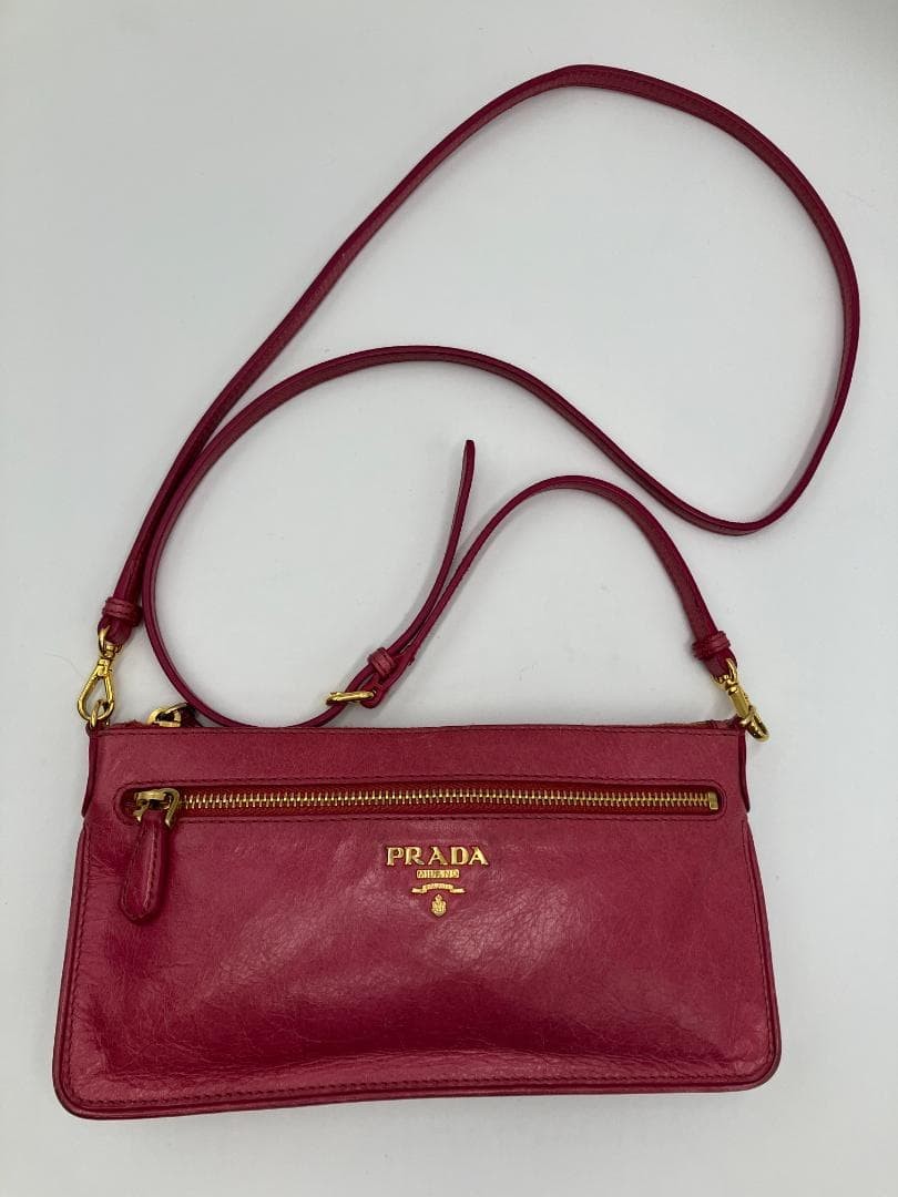 PRADA Leather Mini Shoulder Bag Pink 2WAY Gold Hardware 11cm x 21cm Authentic