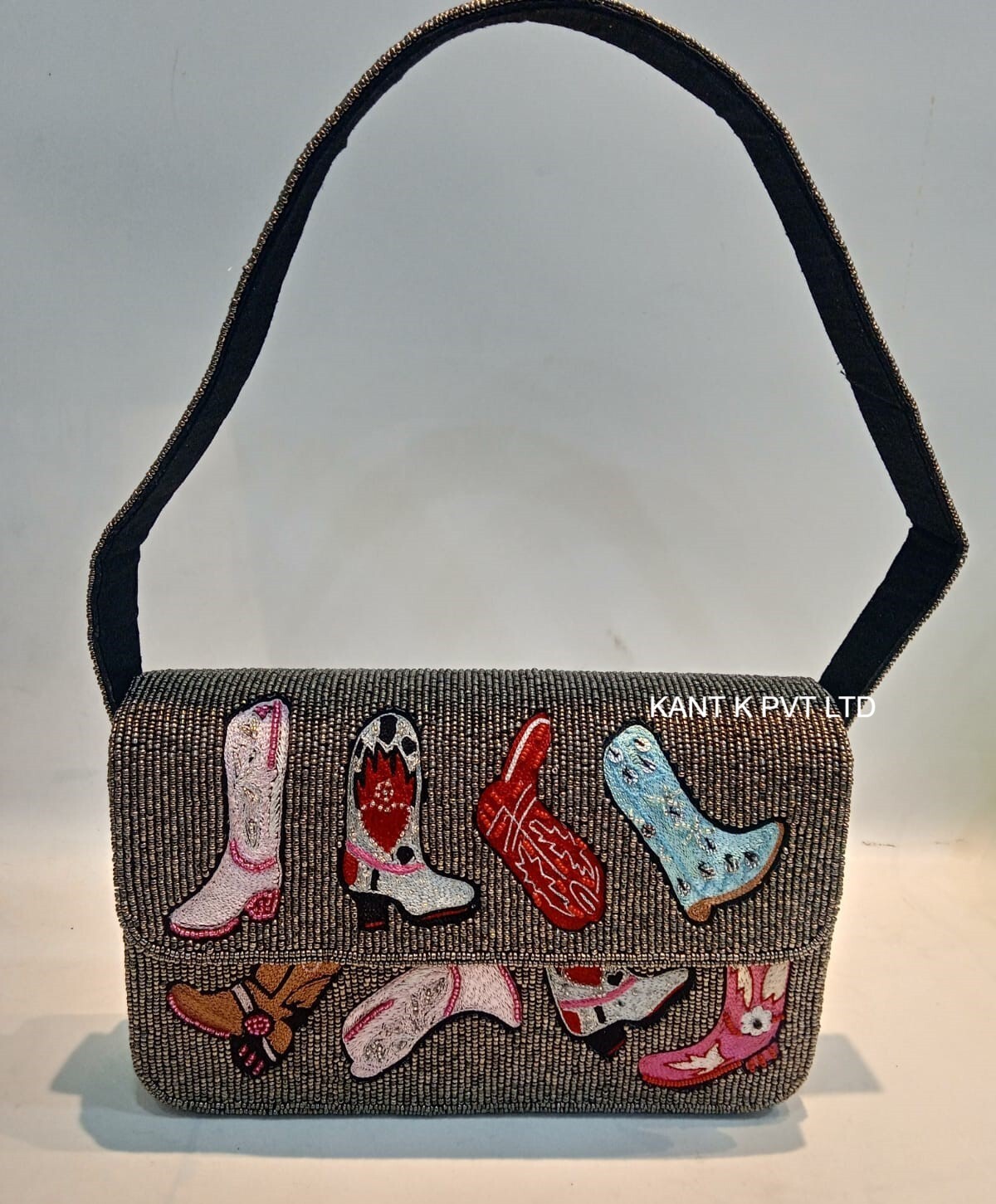 Cowgirl Beaded Boots Shoulder Bag Handcrafted Western Style Evening Bag