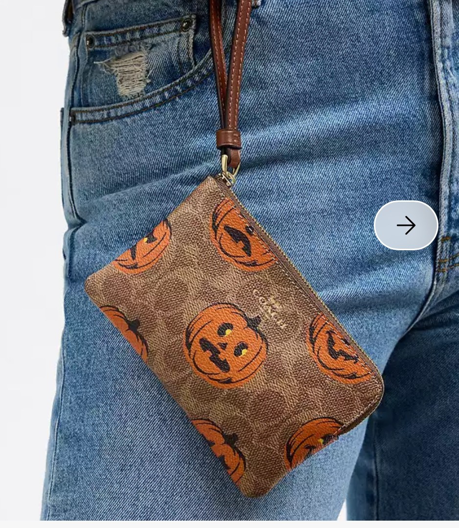 Coach Wristlet New with Tags Corner Zip in Signature Canvas with Pumpkins