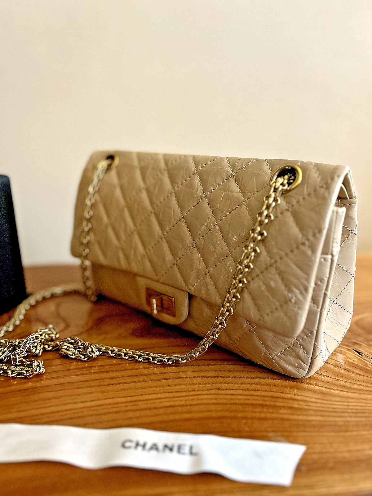 CHANEL Aged Calfskin Ivory & Gold Tone Metal 2.55 Reissue ICONIC Handbag Medium