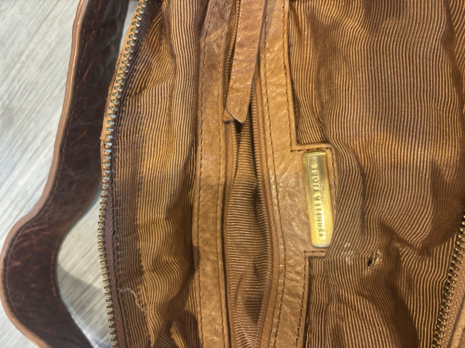 Isabella Fiore Brown Crescent Shoulder Bag Studded Strap Zip Gold Hardware