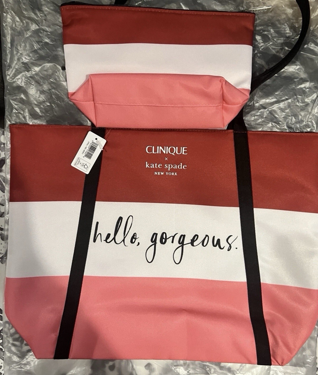 Clinique & Kate Spade HELLO GORGEOUS Tote w/ Pouch & Makeup Gift Set NEW