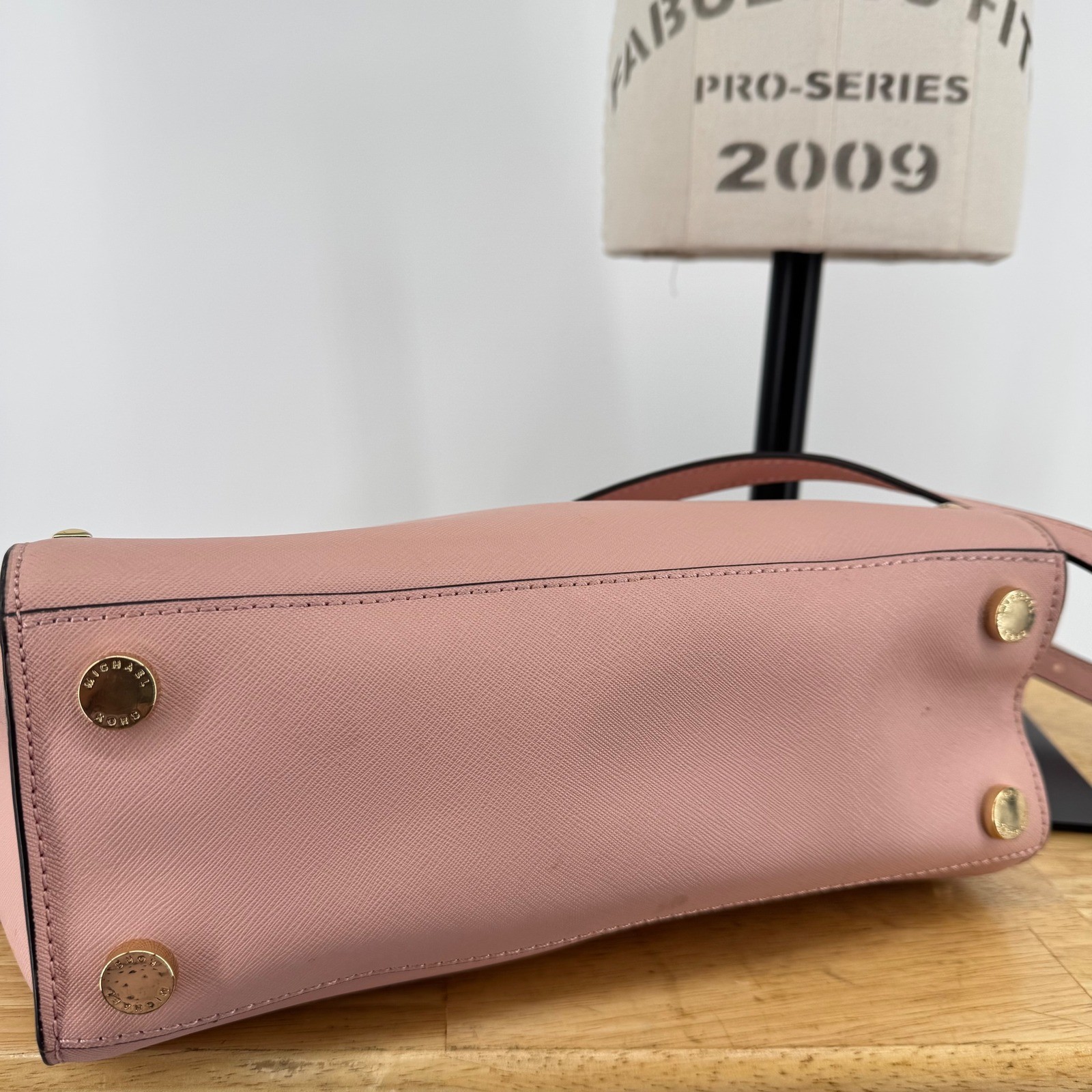 Michael Kors Selma Medium Studded Satchel Pink Saffiano Leather Crossbody Bag