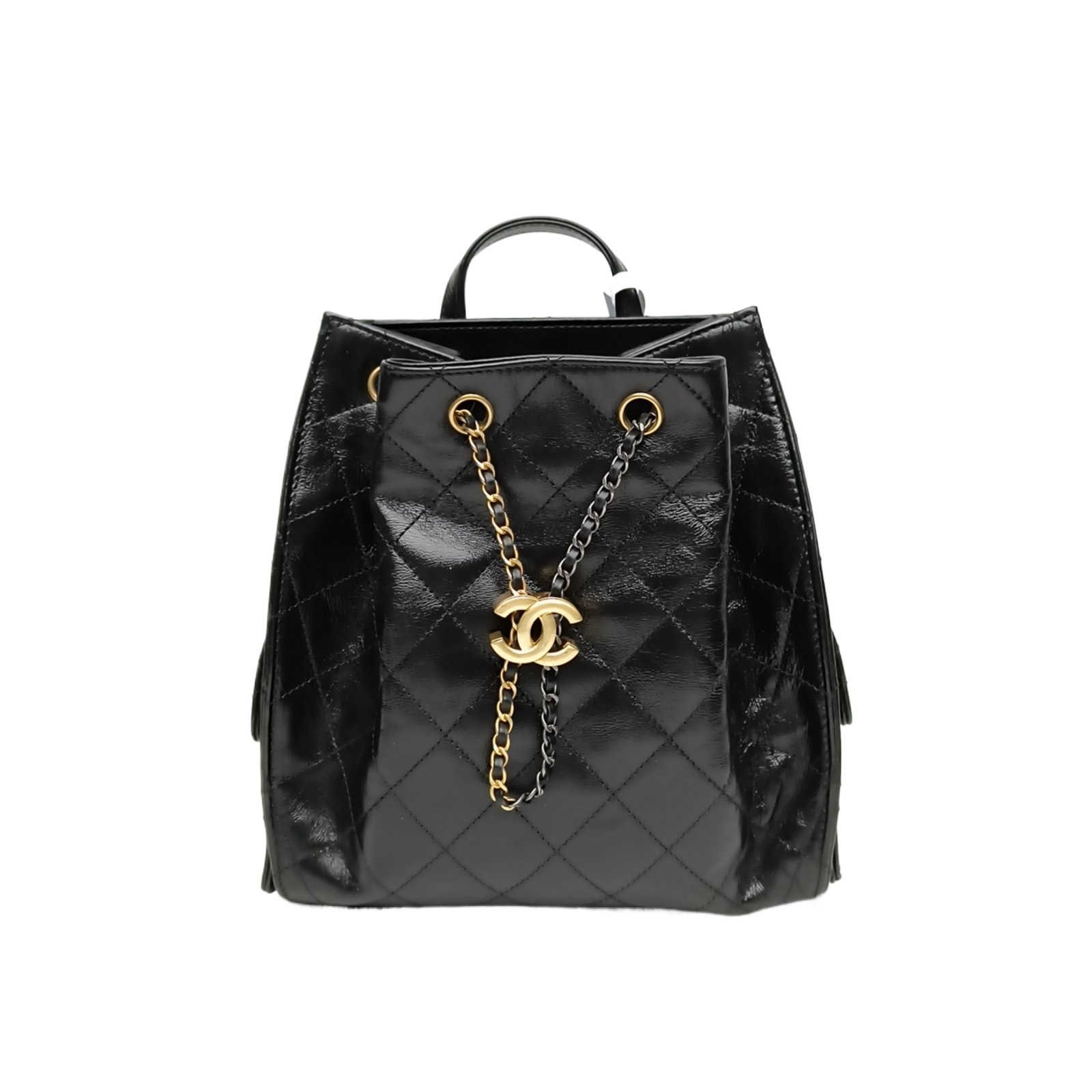 CHANEL 25 bag Backpack 23*23cm Black Calfskin Backpack Bag