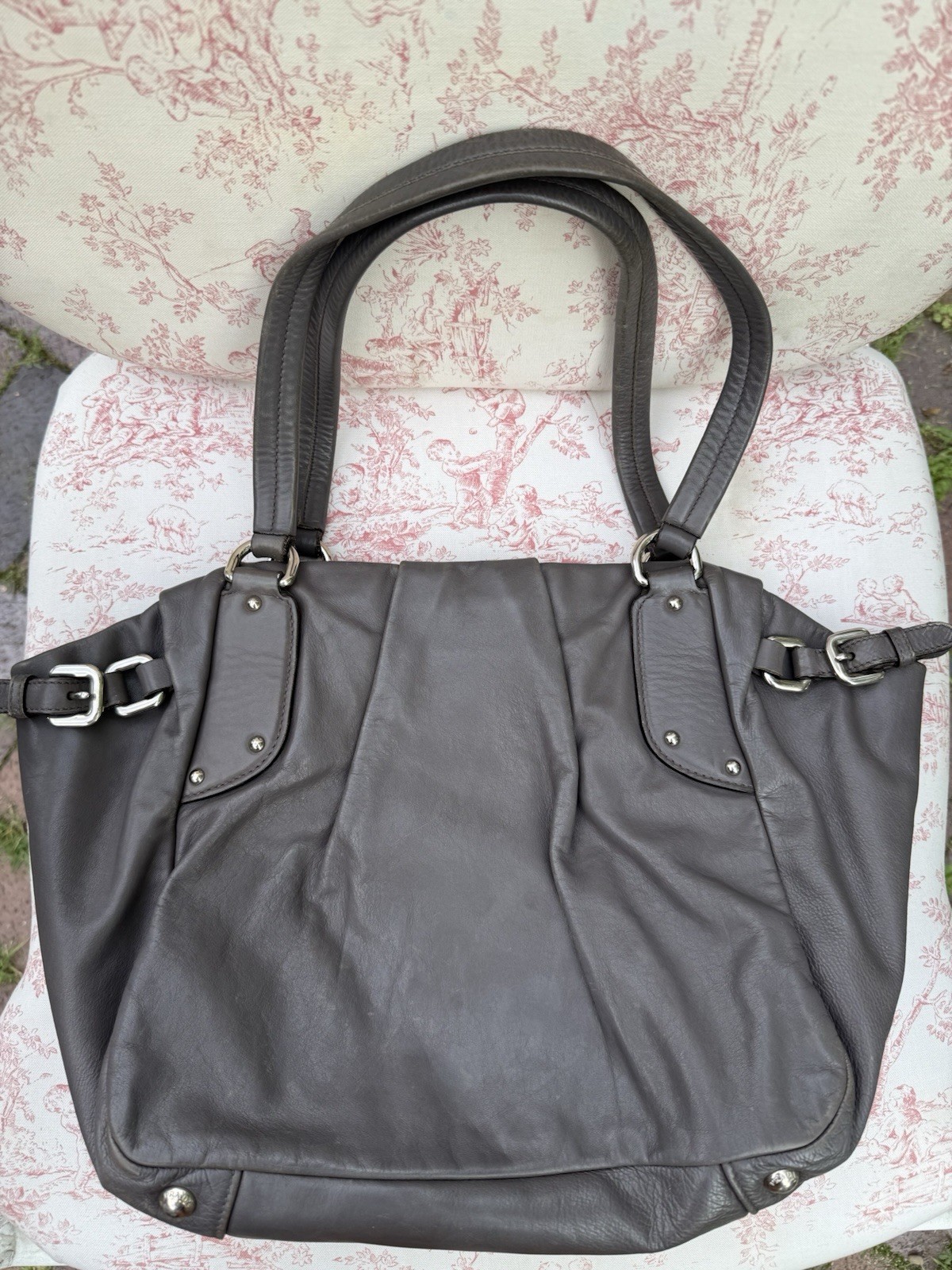Prada Grey Pleated Leather Tote