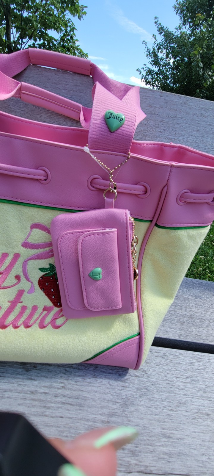 New Juicy Couture Retro Strawberry Daydreamer Yellow Pink Bows Tote Y2K Handbag