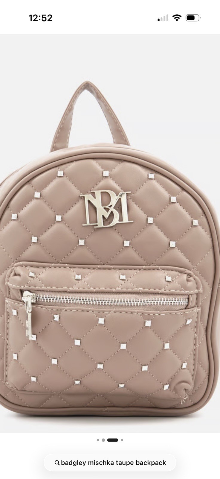 Beige Small Quilted Studded Mini Backpack Zip Closure Gold Tone Hardware